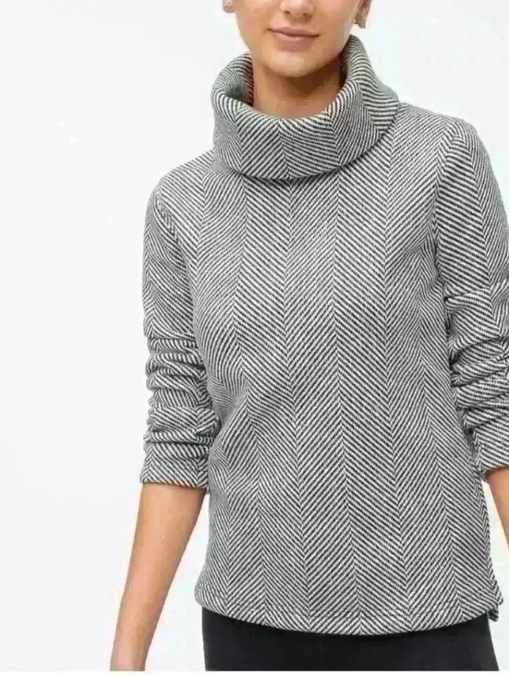 J. Crew Gray Classic Herringbone Cowl Neck Sweater